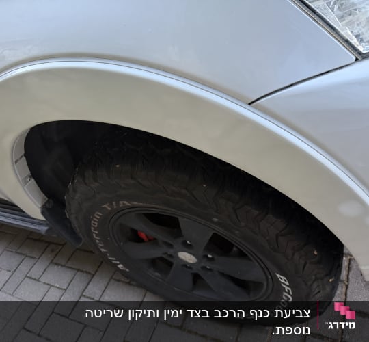 תקריב של גלגל רכב עם צמיג על מדרכה